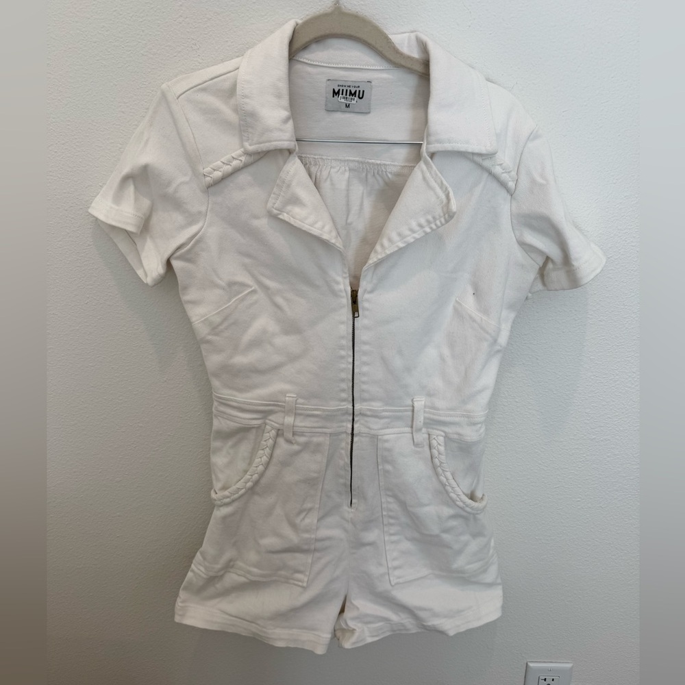 Show Me Your MuMu Cream Short Sleeve Belted Romper - Picture 4 of 6